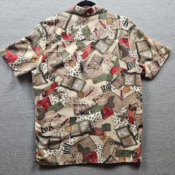 RARE Vintage Adventurer Gear Allover print Short Blouse/Women's Shirt/BeigeSMALL - Picture 4 of 8